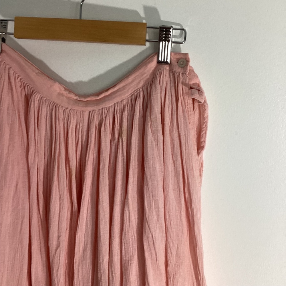 Y2K ESPIRIT WOMANS 11/12  COTTON CRINKLED MIDI SKIRT PEACH LIGHT COLOR - Picture 2 of 9